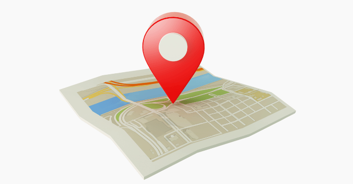 3D map with a red location pin symbolizing the search for nearby periodontal specialists.