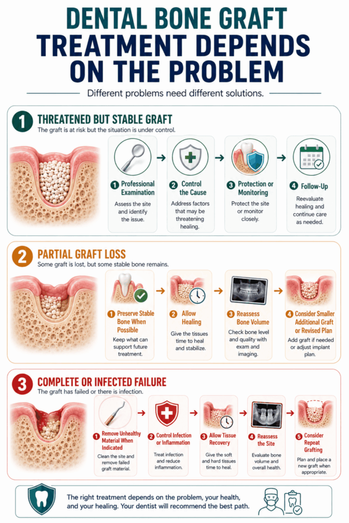 Treatment pathways for a threatened graft, partial graft loss, and complete or infected graft failure.