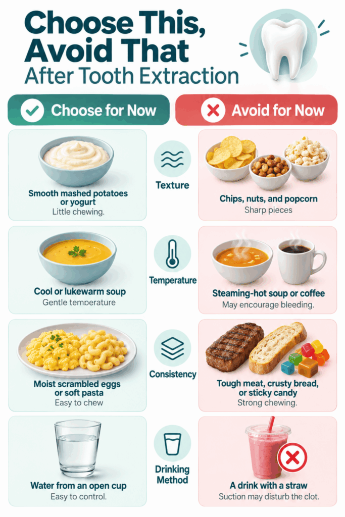 Comparison of smooth, lukewarm foods and cup drinking with crunchy, hot, chewy foods and straw use